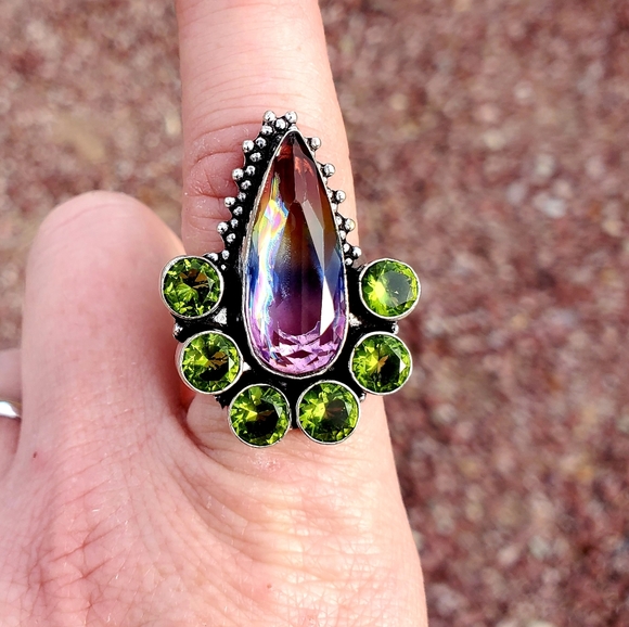 New Bi-Color Tourmaline & Peridot 925 Silver Ring. - Picture 6 of 12